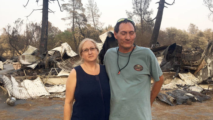 Wendy and Norm Alvarez lost their home to the Carr Fire earlier this summer. Low-income people often face more challenges when it comes to recovering from a natural disaster.CREDIT: SAM HARNETT