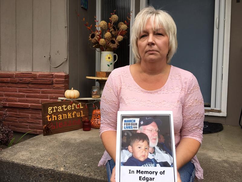 Carla Tolle's 13-year-old grandson Edgar Vazquez of Kelso, Washington was killed in an accidental shooting involving an unsecured shotgun. She is now campaigning for I-1639. CREDIT: AUSTIN JENKINS / NW NEWS NETWORK
