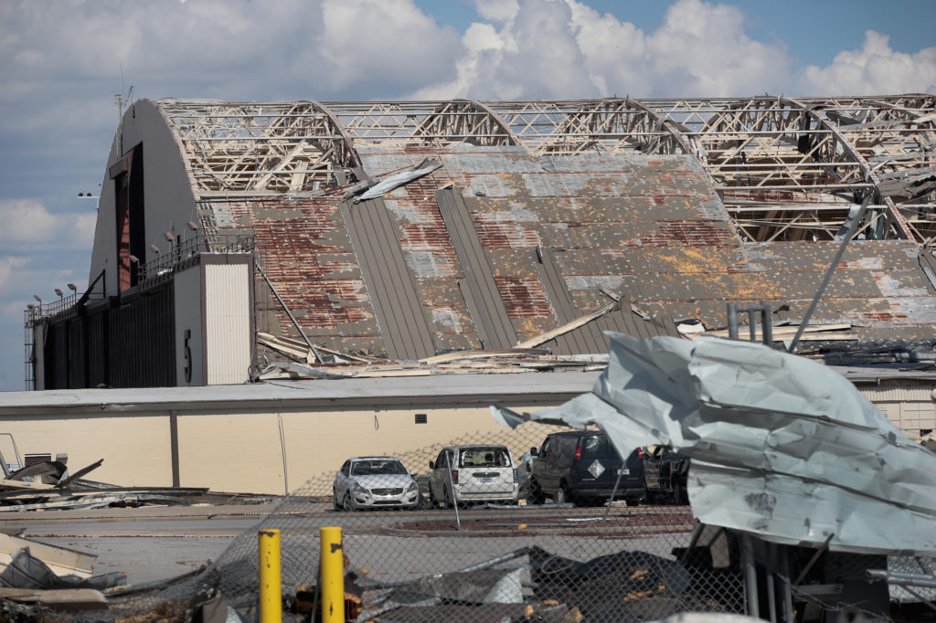 Debris litters Tyndall Air Force Base, severely damaged after Hurricane Michael, on Wednesday.