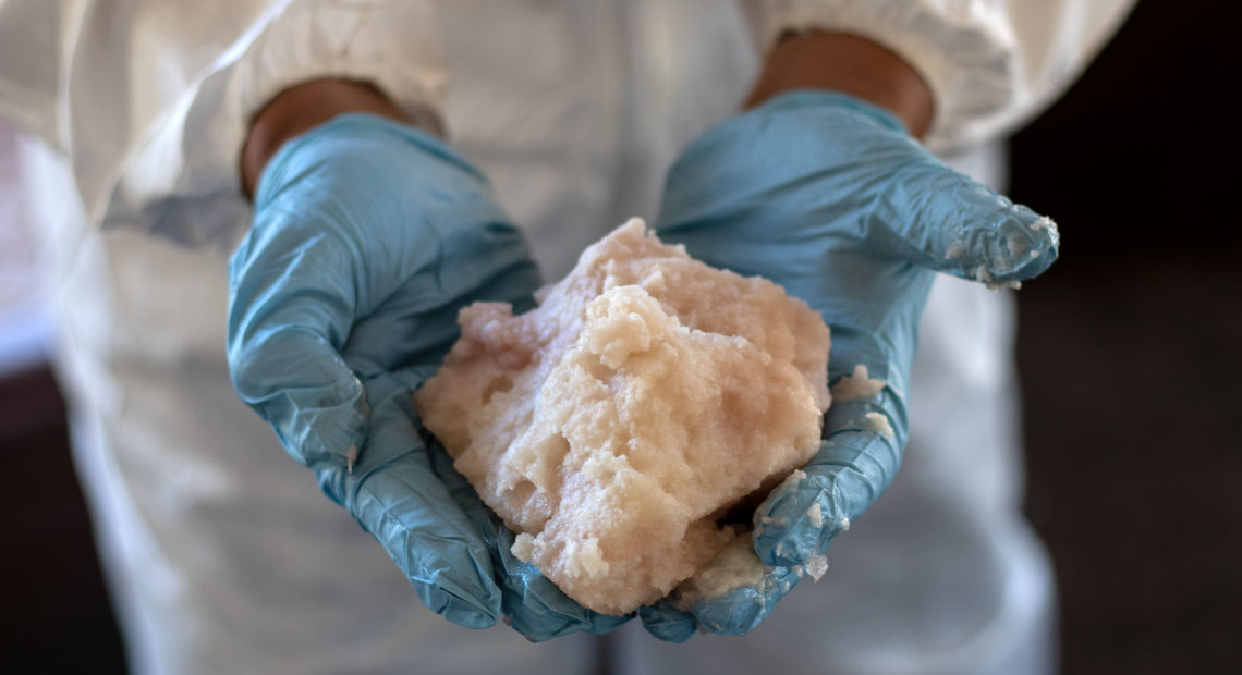 A drug specialist in the Mexican army shows crystal methamphetamine paste seized at a clandestine laboratory in Mexico's Baja California in August. Much of the meth sold in the U.S. today comes from Mexico, according to DEA officials.