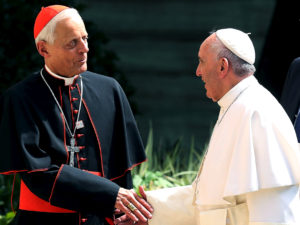 Pope Francis has accepted the resignation of the archbishop of Washington, Cardinal Donald Wuerl. The two met in 2015 during the pope's visit to Washington, D.C. CREDIT: Gary Cameron/Reuters