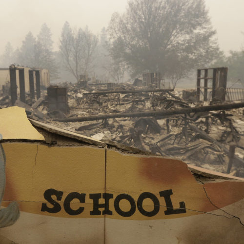 The burned remains of Paradise Elementary School is seen Friday, in Paradise, Calif. Authorities say a wildfire has all but destroyed the Northern California town. CREDIT: Rich Pedroncelli/AP