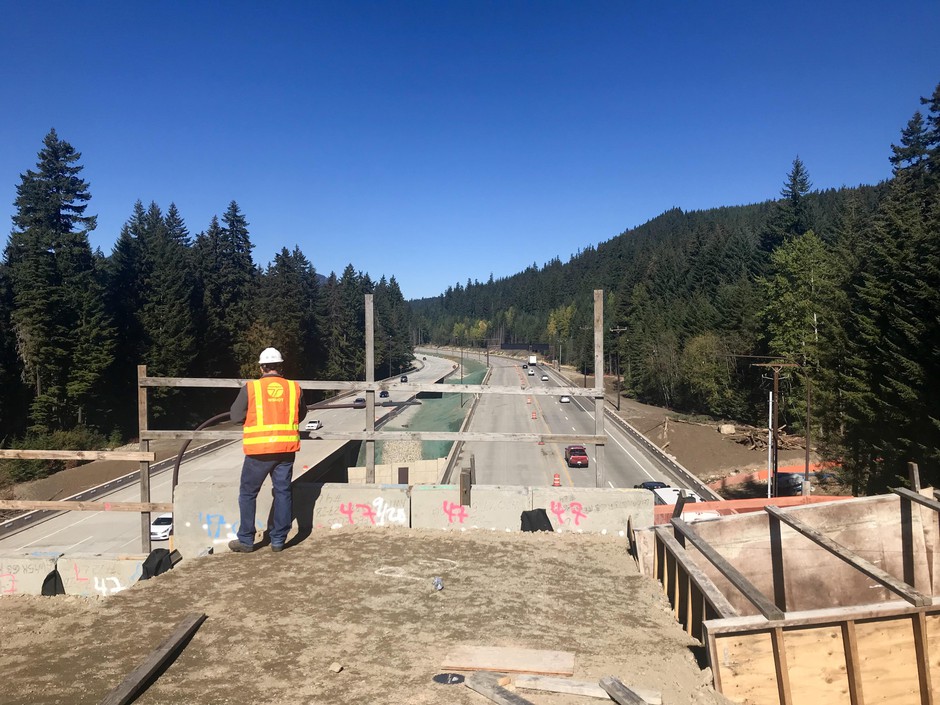 The Interstate-90 project also includes multiple wildlife undercrossings, seen from atop a wildlife bridge. CREDIT: COURTNEY FLATT/NWPB