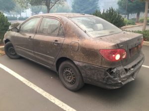 Charred car.