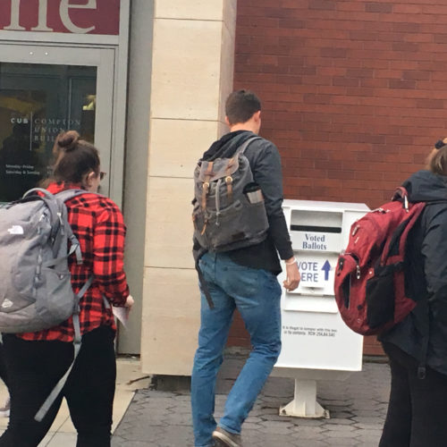 WSU Pullman students return ballots to an on-campus drop box Nov. 6, 2018. CREDIT: SCOTT LEADINGHAM/NWPB