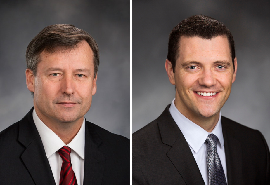 Washington state legislators Rep. Matt Manweller (R-Cle Elum), left, and Sen. Joe Fain (R-Auburn).