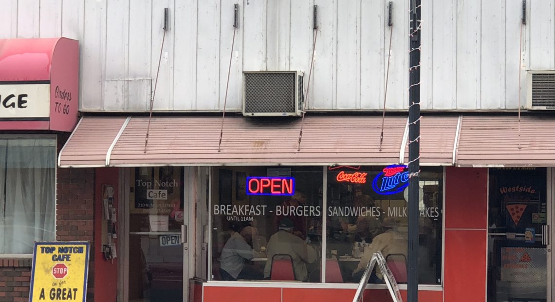 The Top Notch Cafe in Colfax is the site of good food and plenty of political discussion from the regular group of retired farmers on Nov. 6, 2018. CREDIT: ANNA KING/N3