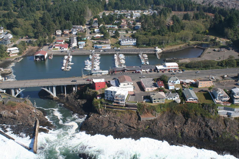 City leaders in Depoe Bay are anxiously awaiting word if silt accumulating at the south side (image right) of their harbor will be dredged in 2019. CREDIT: CITY OF DEPOE BAY