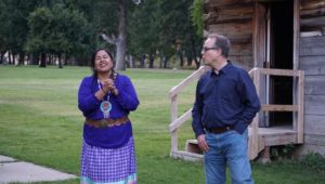Emily Washines and Glen Hamilton met in person for the first time earlier this fall at Fort Simcoe on the Yakama Nation reservation. CREDIT: LAY CONN / KCTS-9