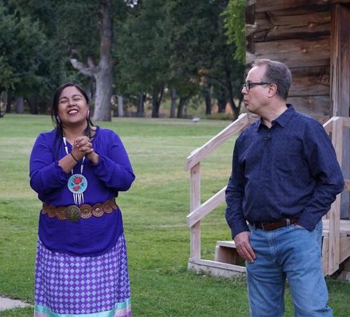 Emily Washines and Glen Hamilton met in person for the first time earlier this fall at Fort Simcoe on the Yakama Nation reservation. CREDIT: LAY CONN / KCTS-9