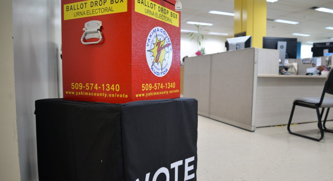 If Washington voters don't mail in ballots, they can return them in person to drop boxes like this one at the Yakima County Elections Office. CREDIT: ESMY JIMENEZ/NWPB