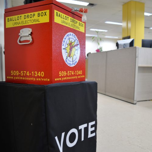 If Washington voters don't mail in ballots, they can return them in person to drop boxes like this one at the Yakima County Elections Office. CREDIT: ESMY JIMENEZ/NWPB