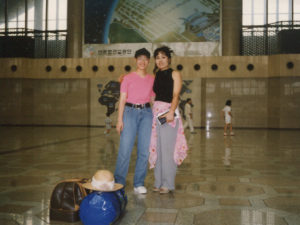 Robin Ha and her mother, Cassie, at an airport in South Korea, on their way to the U.S., in 1995. CREDIT: Robin Ha