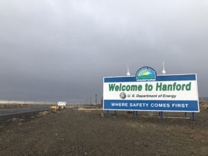 A new sign graces the entrance onto the Hanford site near Richland, Washington. CREDIT: ANNA KING