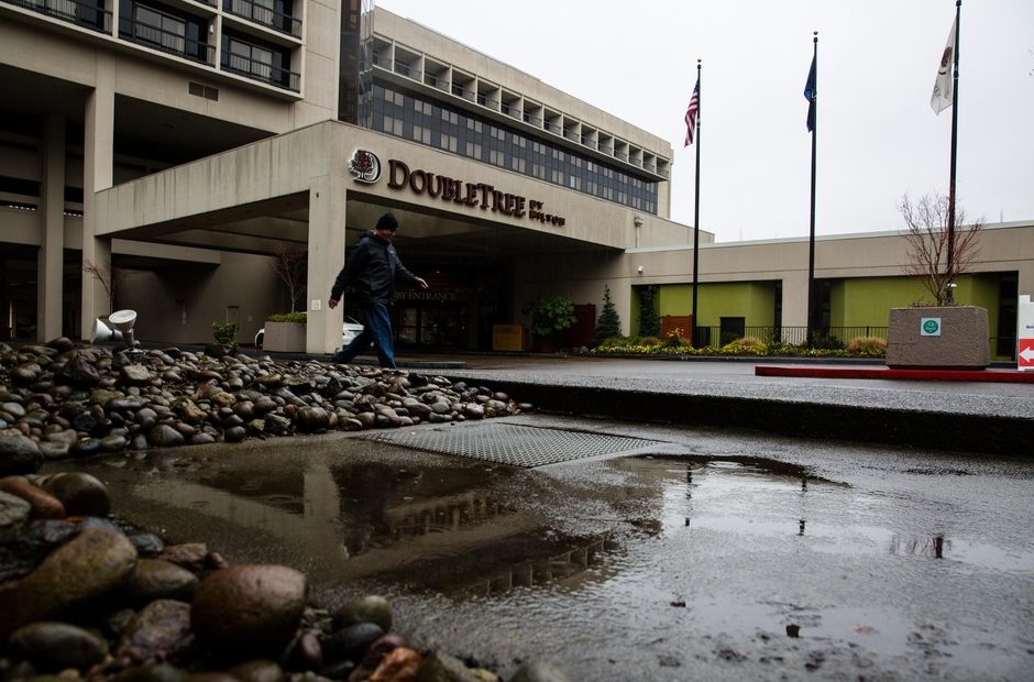 The DoubleTree by Hilton hotel in the Lloyd District of Portland, Oregon, Friday, Dec. 28, 2018. CREDIT: Bradley W. Parks/OPB