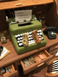 Two edible mice type up an edible letter to Santa on an edible typewriter on an edible desk. CREDIT: Kristen Hartke/NPR