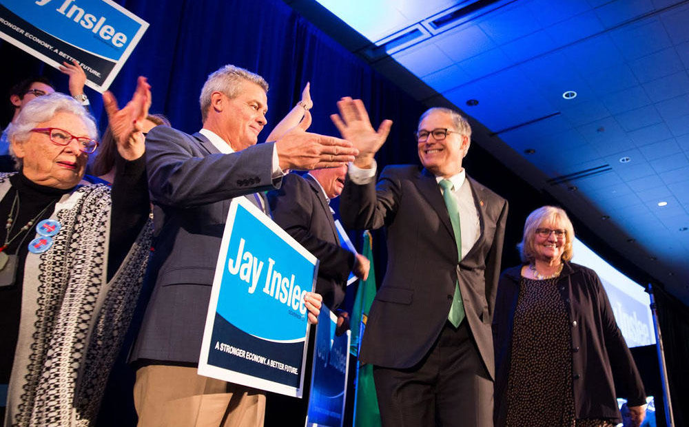 Washington Governor Jay Inslee has started soliciting contributions for a federal political action committee that could allow him to test the waters for a possible run for president in 2020. CREDIT: PARKER MILES BLOHM / KNKX