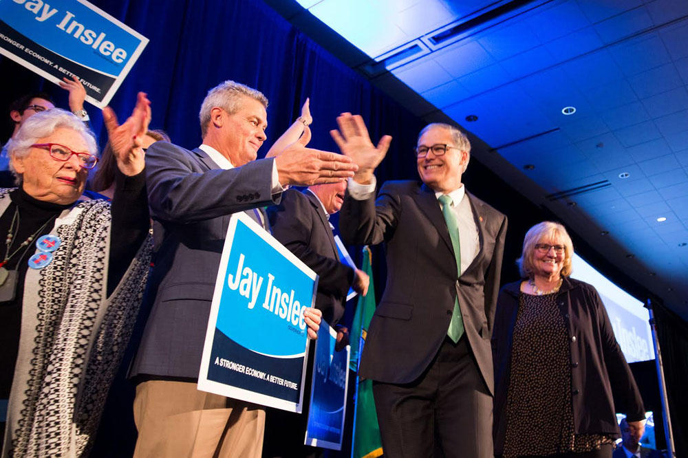 Washington Governor Jay Inslee has started soliciting contributions for a federal political action committee that could allow him to test the waters for a possible run for president in 2020. CREDIT: PARKER MILES BLOHM / KNKX