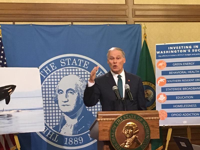 Gov. Jay Inslee announced his proposed budget for the 2019-21 biennium at a Capitol news conference Dec. 13, 2018. CREDIT: AUSTIN JENKINS/N3