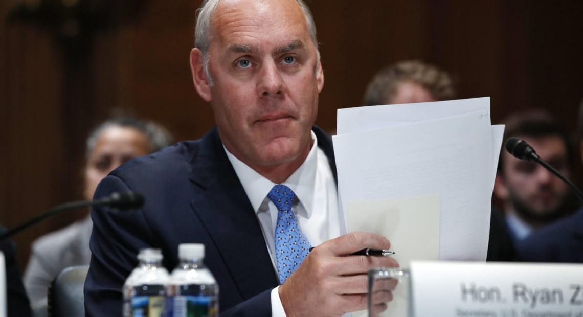 Ryan Zinke at a May 2018 Senate Appropriates subcommittee meeting. CREDIT: Jacquelyn Martin/AP