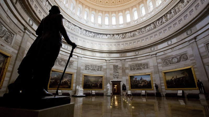 The empty U.S. Capitol Rotunda is seen in Washington during a partial government shutdown Monday, Dec. 24, 2018. The shutdown has affected the administration of the Violence Against Women Act, which expired Friday at midnight. CREDIT: Manuel Balce Ceneta/AP