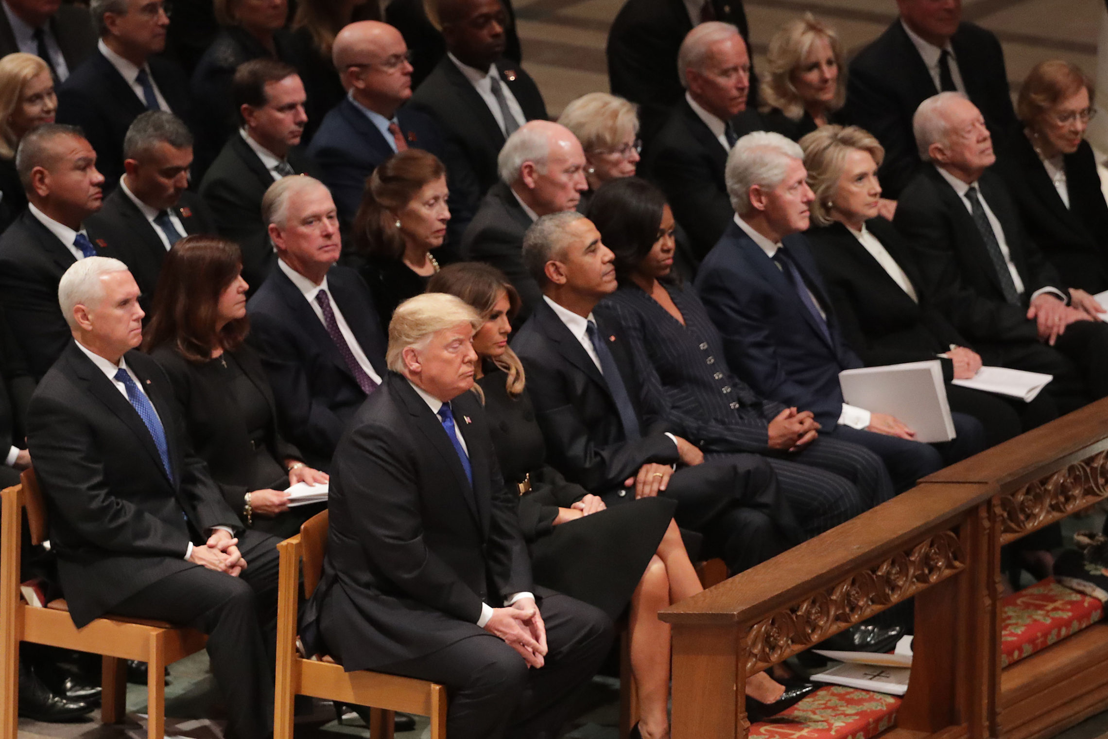Former presidents, vice presidents, first ladies and President Trump attend the state funeral for former President George H.W. Bush at the National Cathedral on Wednesday. CREDIT: CHIP SOMODEVILLA/GETTY IMAGES