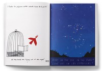 Imagine a flock of birds flying to freedom on Christian Robinson's page (left), or discover what Natalie Labarre has hidden in the stars (right). Coloring Without Borders