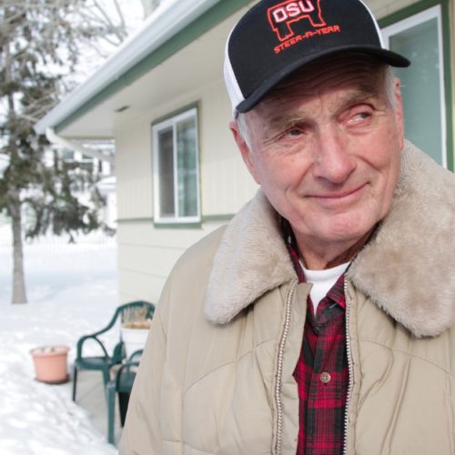 Dwight Hammond Jr. greets protesters outside his home in Burns, Oregon in January 2016. Hammond was convicted of arson on federal charges in 2012. The case sparked the Malheur National Wildlife Refuge Occupation led by Ammon and Ryan Bundy. CREDIT: AMELIA TEMPLETON/OPB