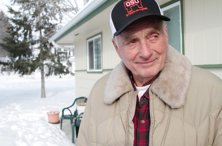 Dwight Hammond Jr. greets protesters outside his home in Burns, Oregon in January 2016. Hammond was convicted of arson on federal charges in 2012. The case sparked the Malheur National Wildlife Refuge Occupation led by Ammon and Ryan Bundy. CREDIT: AMELIA TEMPLETON/OPB