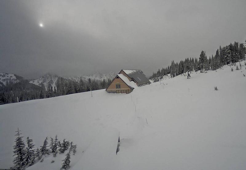 Deep snow surrounds the closed Jackson Visitor Center at Paradise in Mount Rainier National Park in this webcam view Sunday, Jan. 6, 2019. CREDIT: NATIONAL PARK SERVICE