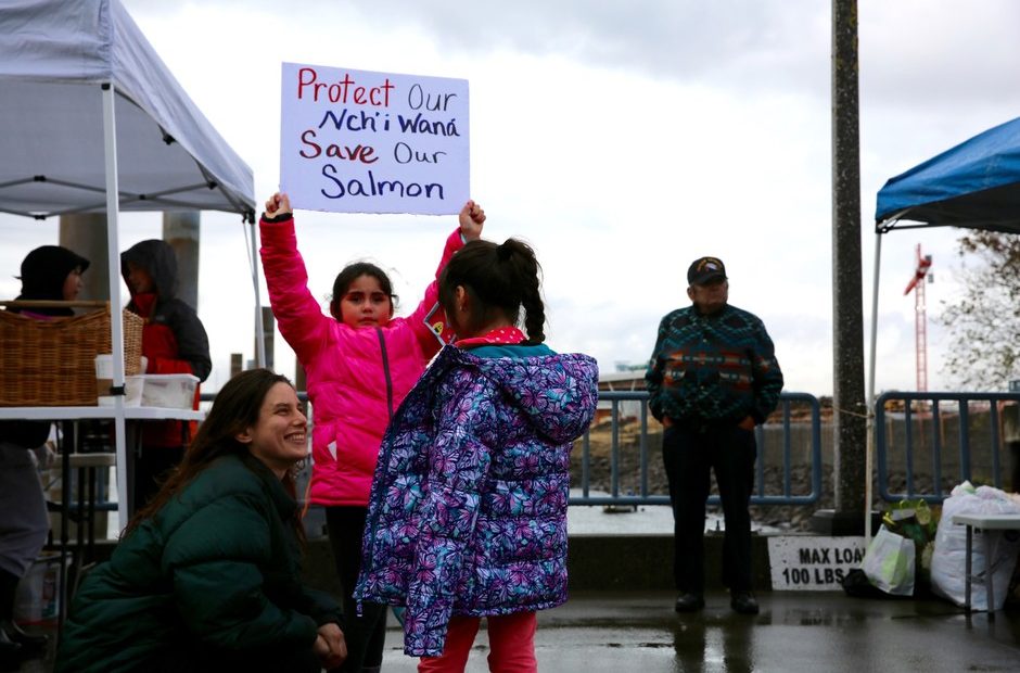 Allies and members of Yakama Nation hold a rally at the Vancouver Landing Amphitheater along the Columbia River. CREDIT: ERICKA CRUZ GUEVARRA/OPB