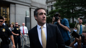 Michael Cohen, former personal lawyer to Donald Trump, leaves federal court in New York on Aug. 21, 2018.