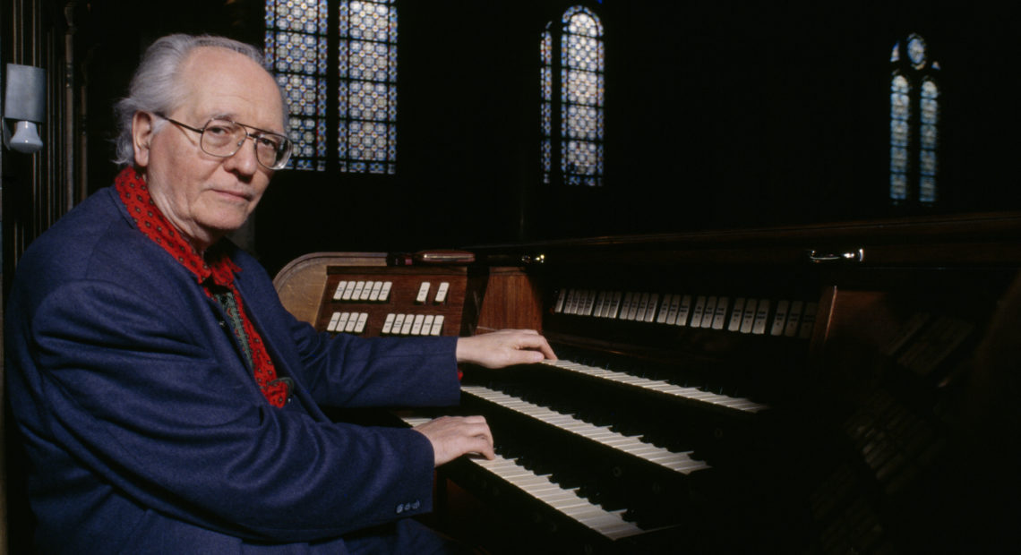 Composer Olivier Messiaen in 1983, at the organ at the Trinité church in Paris where he held the post of organist for over 60 years. Francois Lochon/Gamma-Rapho via Getty Images
