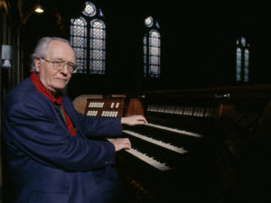Composer Olivier Messiaen in 1983, at the organ at the Trinité church in Paris where he held the post of organist for over 60 years. Francois Lochon/Gamma-Rapho via Getty Images