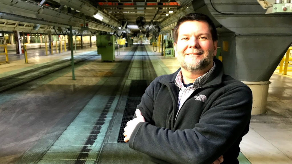 Wade Jensen is the engineering manager for Rivian's first general assembly line in Normal, Ill. Jensen worked at the plant's former occupant, Mitsubishi Motors North America. CREDIT: Ryan Denham/WGLT