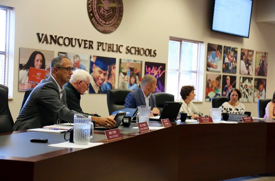 Members of the Vancouver Public Schools board of directors Tuesday, Jan. 8, 2019. CREDIT: MOLLY SOLOMON/OPB