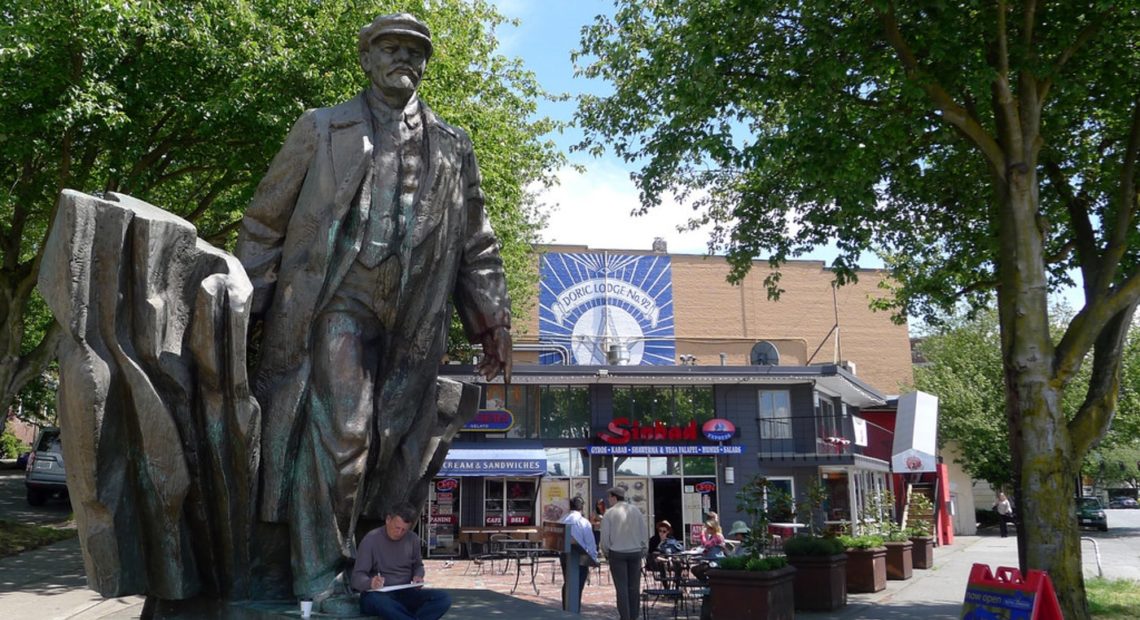 The statue of Vladimir Lenin in Seattle's Fremont neighborhood. CREDIT: FLICKR PHOTO/MARTIN DEUTSCH