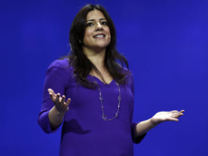 Reshma Saujani, founder and chief executive officer of Girls Who Code Inc., speaks during the International Business Machines Corp. (IBM) InterConnect 2017 conference in Las Vegas, Nevada, on March 21, 2017. IBM