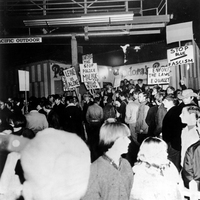 Protesters gather outside Pandora's Box on Nov. 12, 1966. CREDIT: Michael Ochs Archives/Getty Images