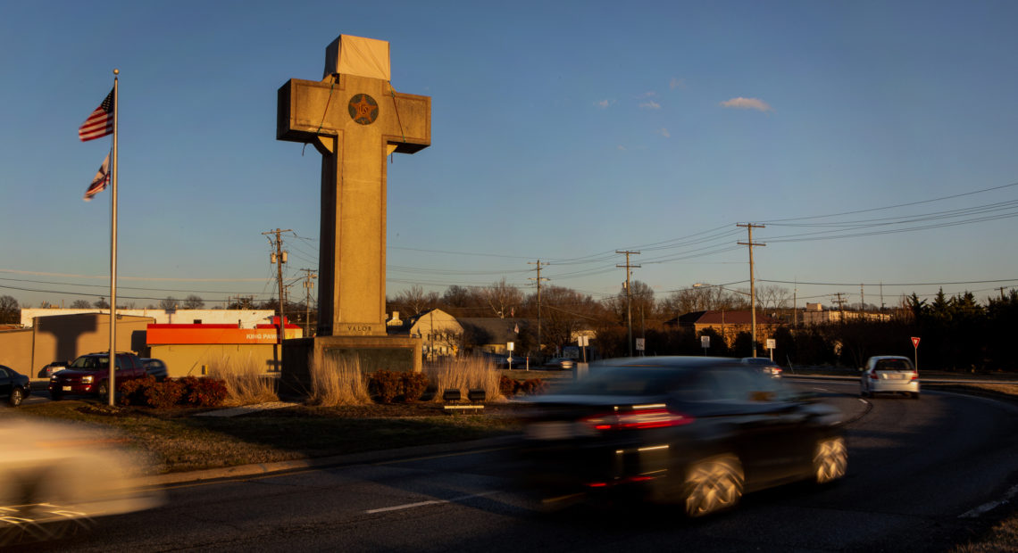 The memorial, nicknamed the Peace Cross, was erected nearly 100 years ago, when bereaved mothers in Bladensburg, Md., decided to honor their fallen sons. Becky Harlan /NPR