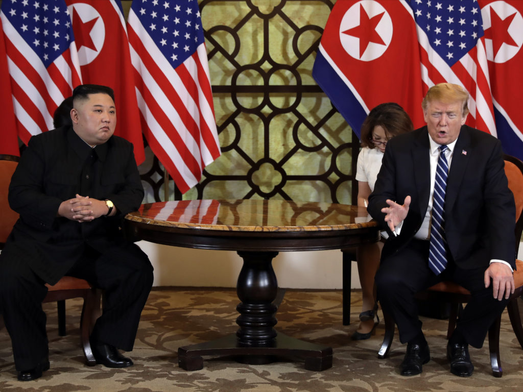 President Donald Trump meets North Korean leader Kim Jong Un, Thursday, Feb. 28, 2019, in Hanoi. No deal was reached. CREDIT: Evan Vucci/AP