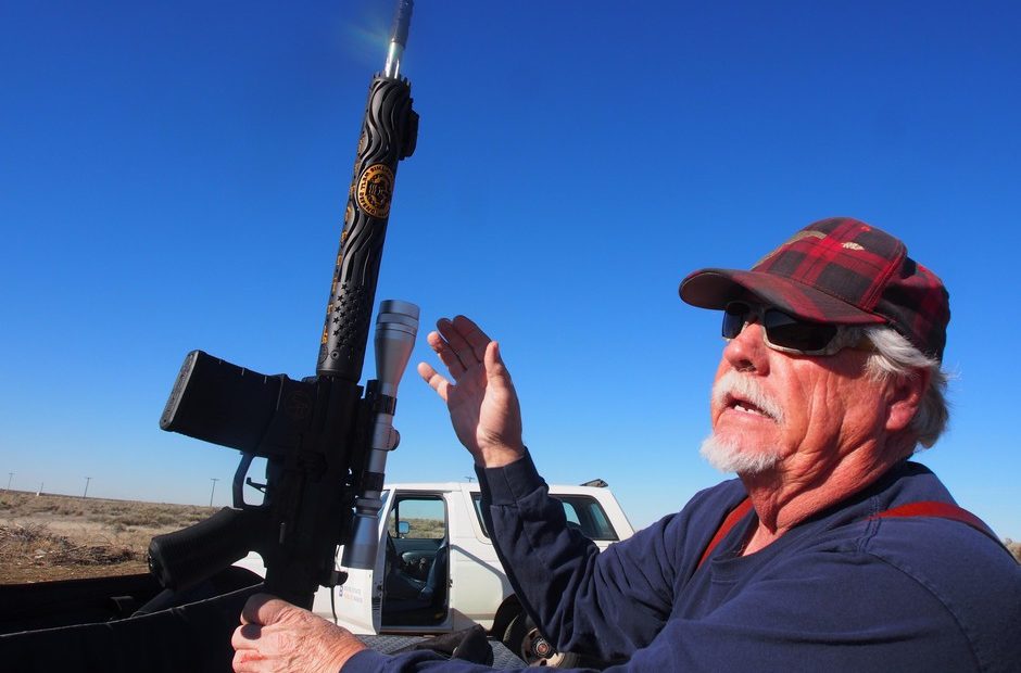 Jerry Frederick shows off one of two personalized AR rifles he had built by Unique ARs, an Idaho company that specializes in custom AR rifles. The AR has become the most popular rifle in America and one of the most controversial. CREDIT: HEATH DRUZIN/BOISE STATE PUBLIC RADIO