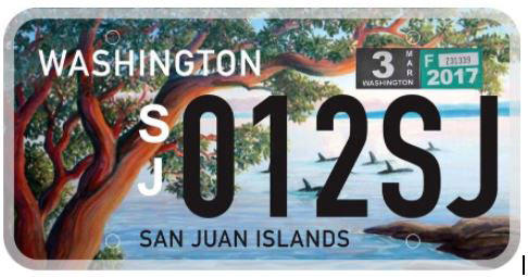 The proposed new San Juan Islands stewardship license plate. CREDIT: SAN JUAN PRESERVATION TRUST