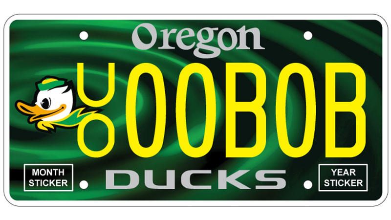 The new Oregon Ducks license plate will be issued beginning April 1.  CREDIT: UNIVERSITY OF OREGON