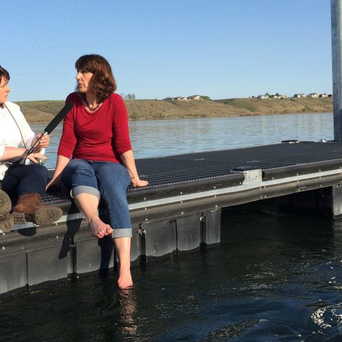 Anna King interviewing Jane Hedges, the now retired head of Washington Ecology’s Hanford office. Hedges grew up swimming off the docks in Richland, but only understood the massive scope of the cleanup needed at Hanford later in life. CREDIT: Kai-Huei Yau / Daughters of Hanford