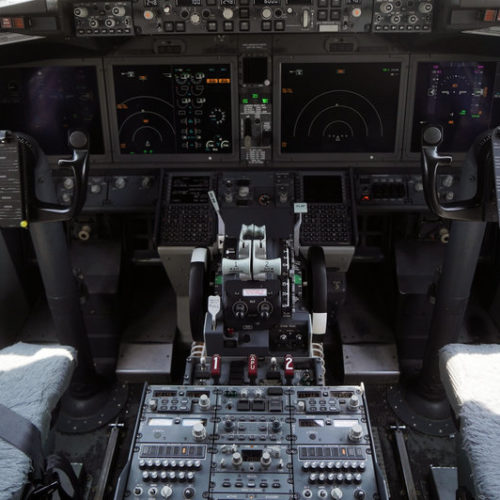 The cockpit of a grounded Lion Air Boeing 737 Max 8 aircraft is seen on March 15. CREDIT: Dimas Ardian/Bloomberg/Getty Images