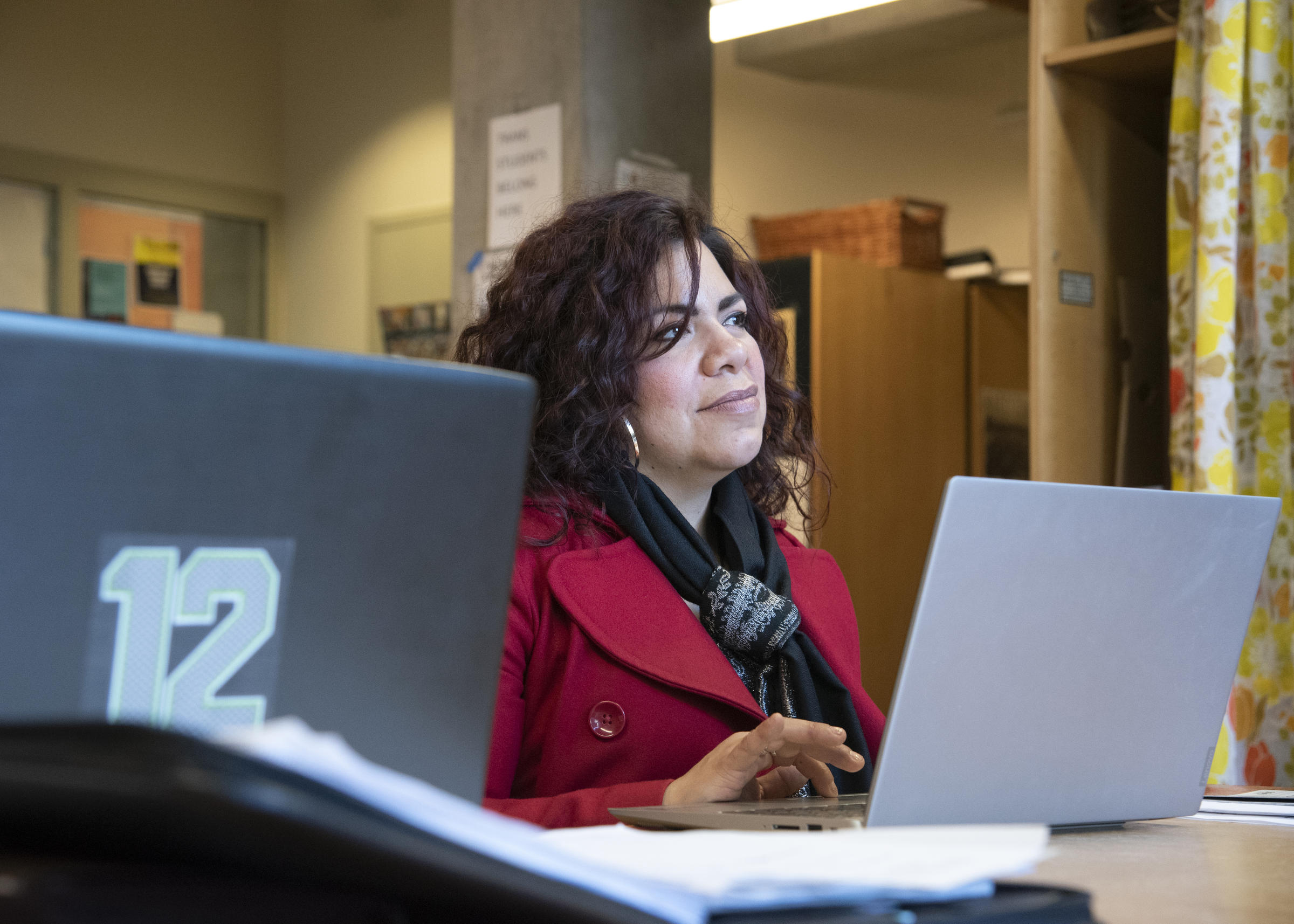 Landa attends a meeting at The Evergreen State College for the Sustainability in Prisons Project on Friday, March 1, 2019. SPP is an organization at Landa's school that aims to reduce recidivism while improving human well-being and ecosystem health. CREDIT: SHAUNA SOWERSBY / THE TACOMA NEWS TRIBUNE