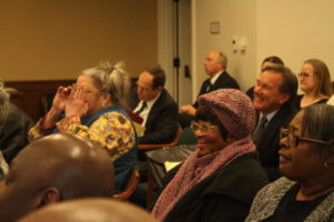 Jeanette Sorenson smiles after the state Clemency and Pardons Board recommends her son, Prenters Broughton, for early release on Thursday, March 7. Broughton has served 19 years in prison under the state’s three-strikes law, and his petition now goes to the governor. CREDIT: MAX WASSERMAN