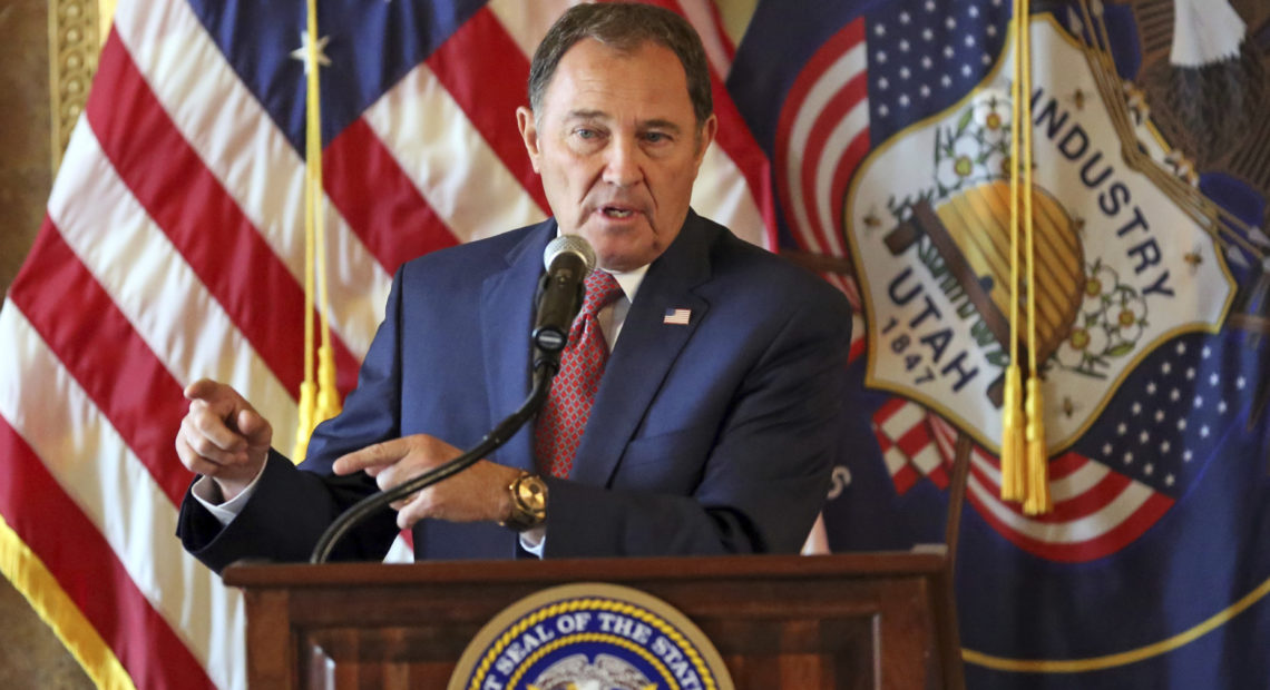 Utah Gov. Gary Herbert speaks during a 2018 news conference in Salt Lake City. On Wednesday, he signed a bill that decriminalized sex outside of marriage. Rick Bowmer/AP