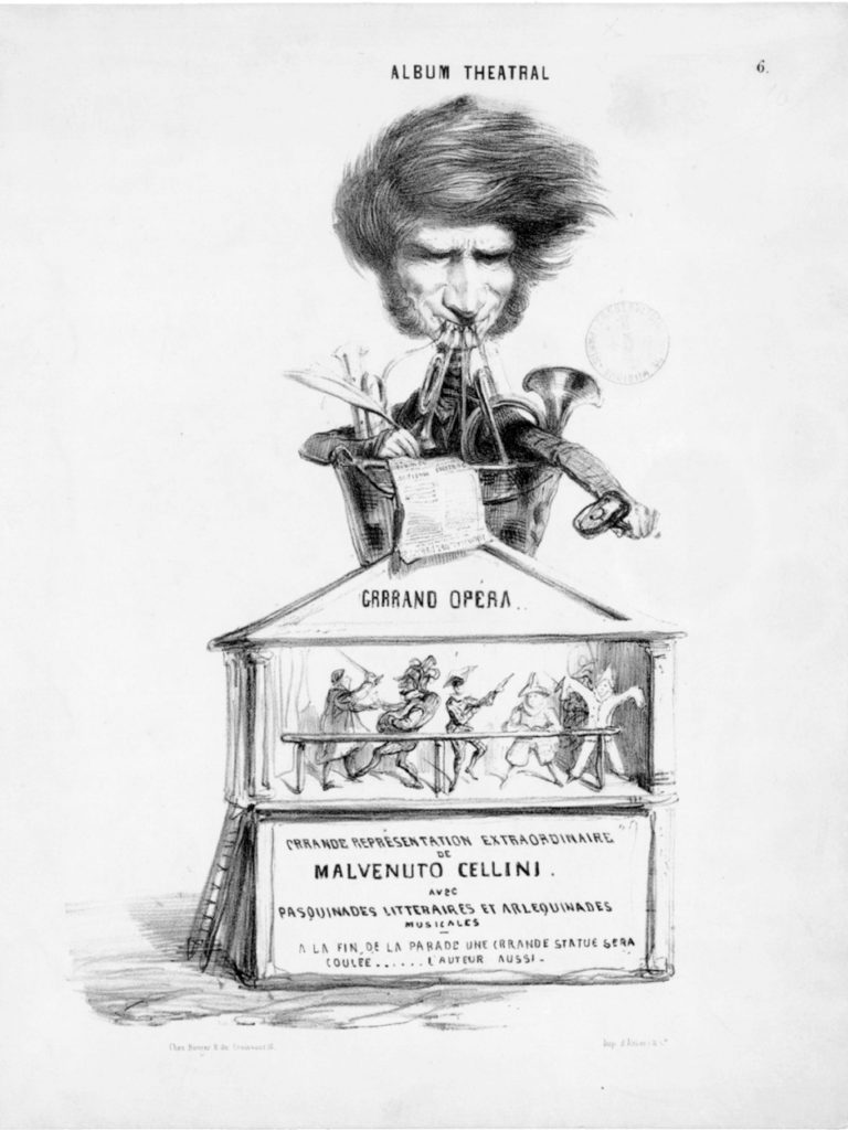 An 1838 caricature of Berlioz, following the failure of his opera Benvenuto Cellini at its premiere. Benjamin Roubaud/Warner Classics